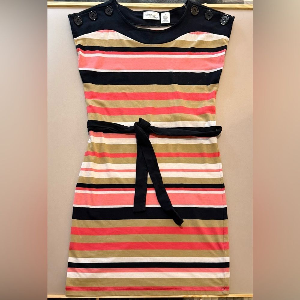 Allison Brittney Striped Midi Dress in Pink, Navy and Tan - Picture 4 of 10